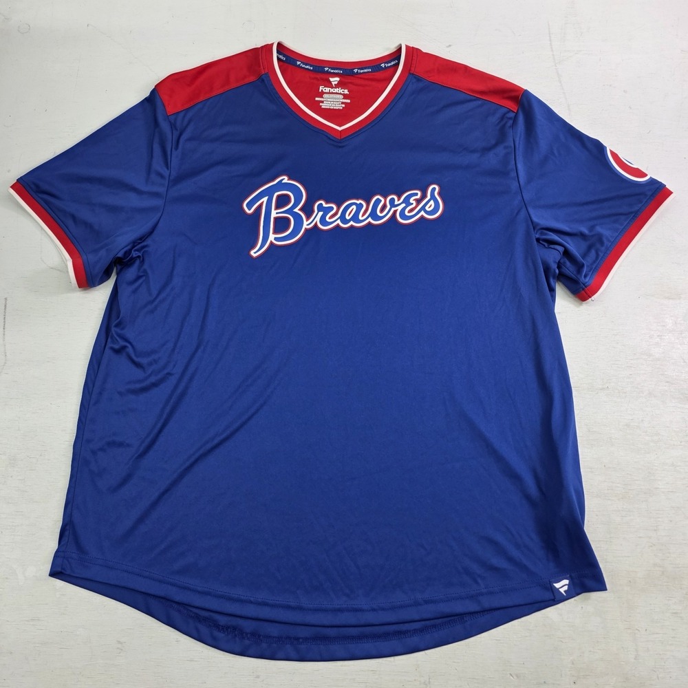 Fanatics MLB Atlanta Braves True Classics‎ Walk-Off V-Neck T-Shirt Men's 2XL EUC